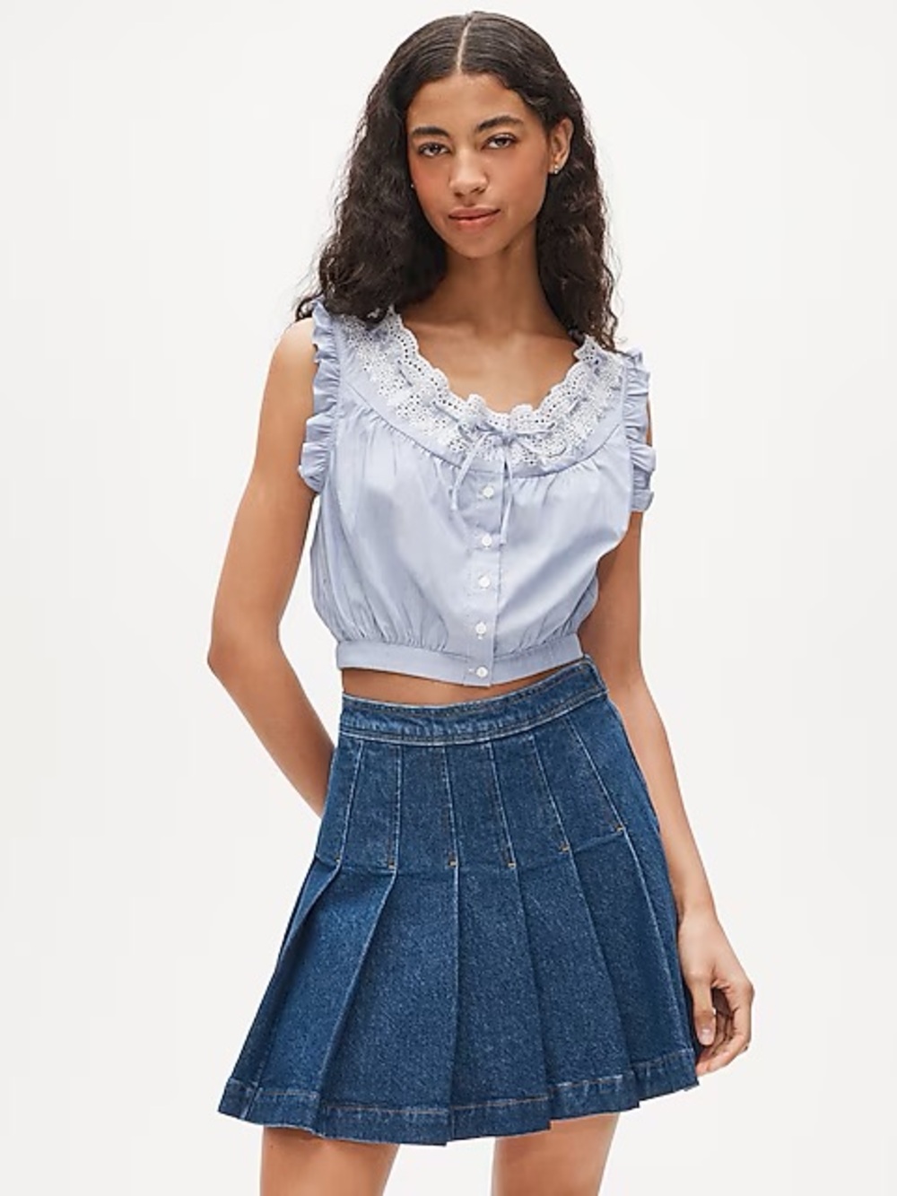 BNWT Jcrew denim pleated mini skirt size 2